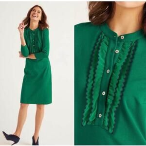 Boden Florence Ponte Shift Dress Forest Green Ruffle Button Size 6R NWT